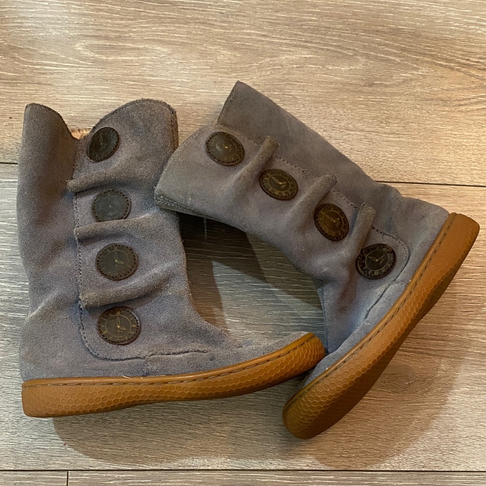 Livie & Luca Girls Size 9 9T Gray Kids High Boots Button Details Suede Leather